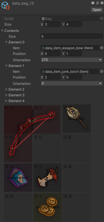 A bag in the Unity Editor